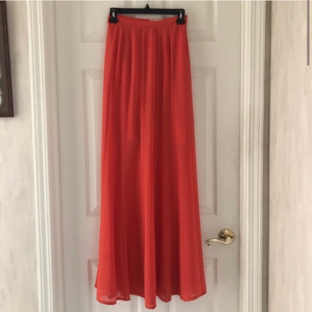 Statement High Waist Maxi Skirt Coral Red - Picture 2 of 8